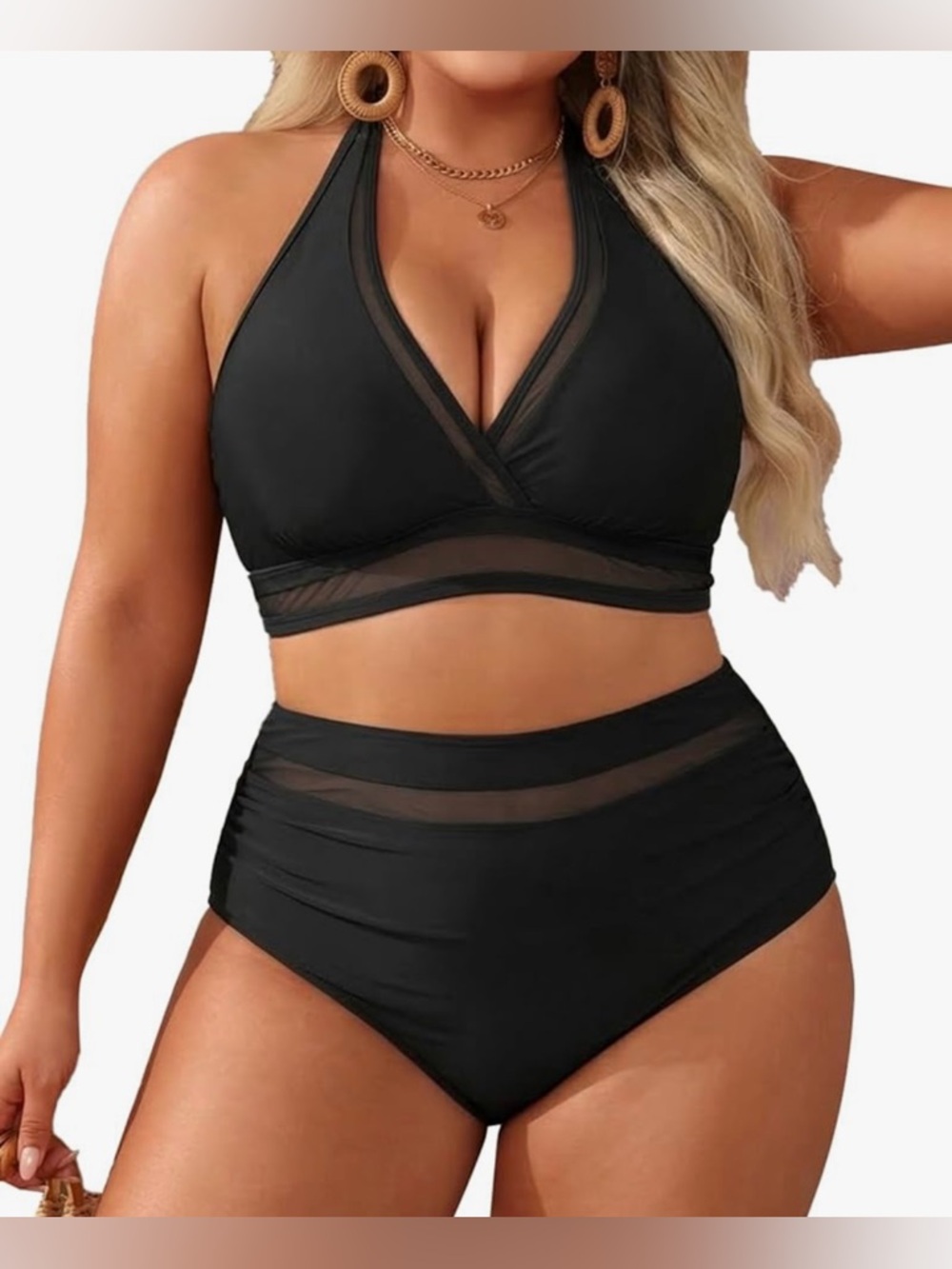 Women Plus Size Bikini High Waisted
Swimsuits Mesh Tummy Control Two Piece
